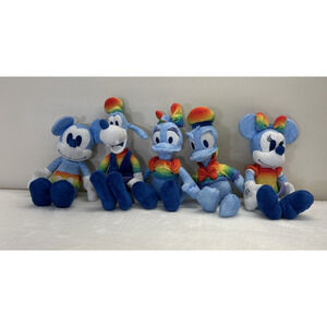 Set Of 5 Disney Rainbow Collection Mickey Minnie Daisy Goofy Donald Plush Chrty